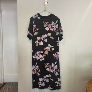 Who What Wear Black Sheath Midi Dress with Pink and White Floral